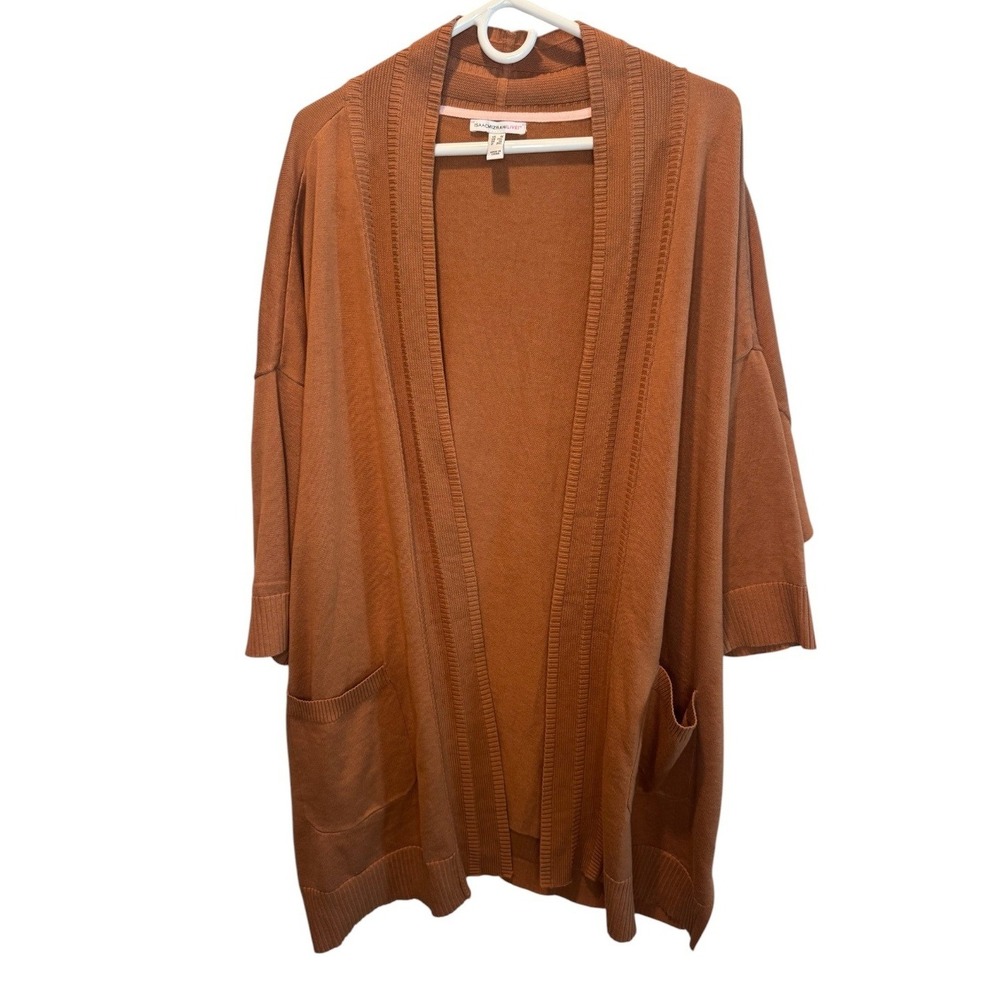 Isaac Mizrahi Live Womens Brown Knit 3/4 Sleeve Open Front Cardigan 1X NEW